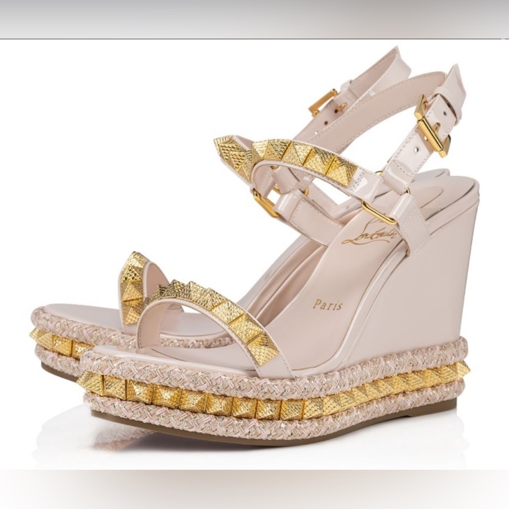 Christian Louboutin Nude pink and Gold Wedge Sandals